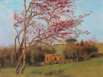 Paysage Floraison Rouge Amande Néoclassiciste Dame John William Godward Fleurs impressionnistes Peinture à l'huile